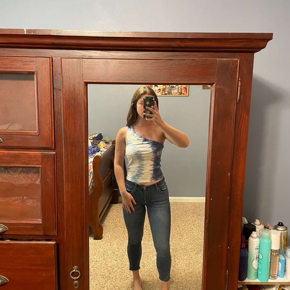 American Eagle one shoulder blue tie dye top
